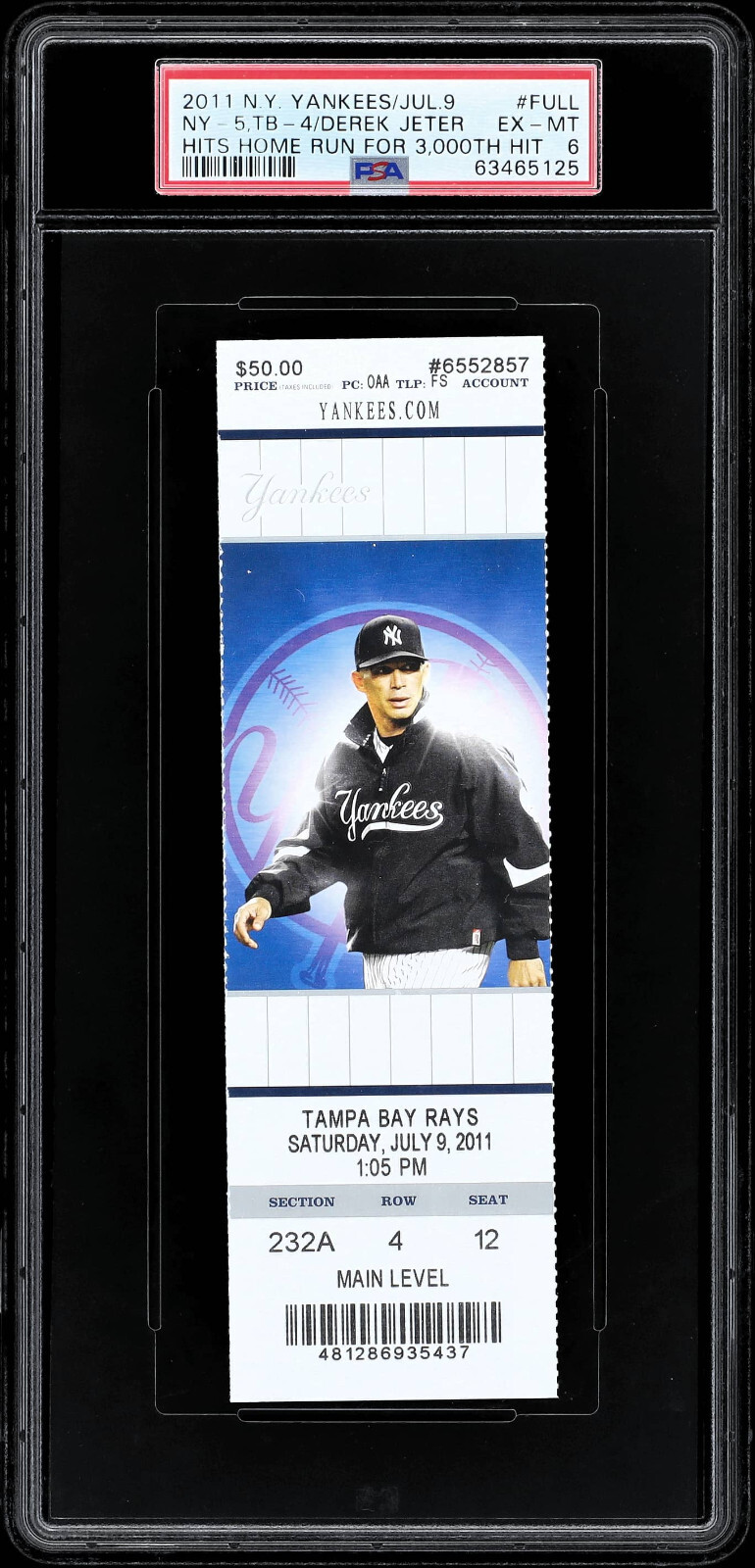 2011 Derek Jeter 3000th Hit FULL Ticket Stub PSA 6 Yankee Stadium Hall of Fame