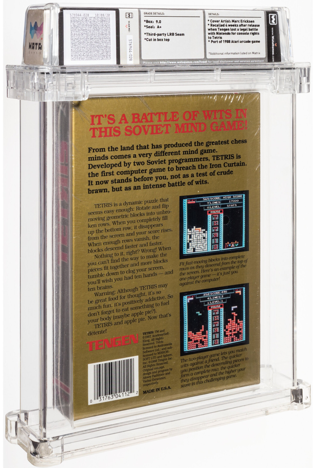 Tetris - Wata 9.0 A+ Sealed [Tengen Gold SOQ], NES Tengen 1989 USA RECALLED RARE