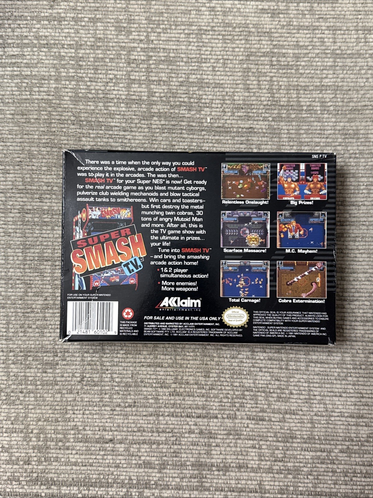 SNES Games - Super Smash TV - Excellent Condition No Manual Working