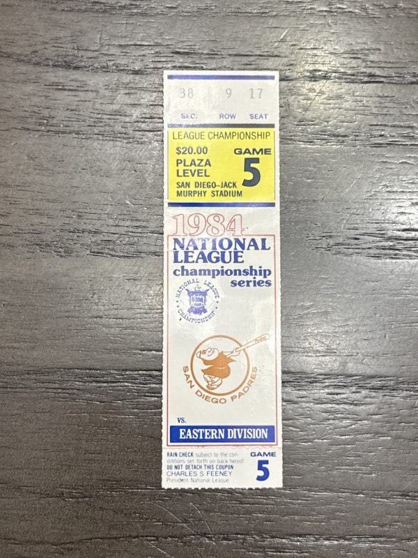 1984 National League Championship Series Ticket Game 5 Padres vs Cubs