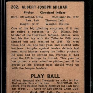 1940 Play Ball #202 Al Milnar - High Number EX