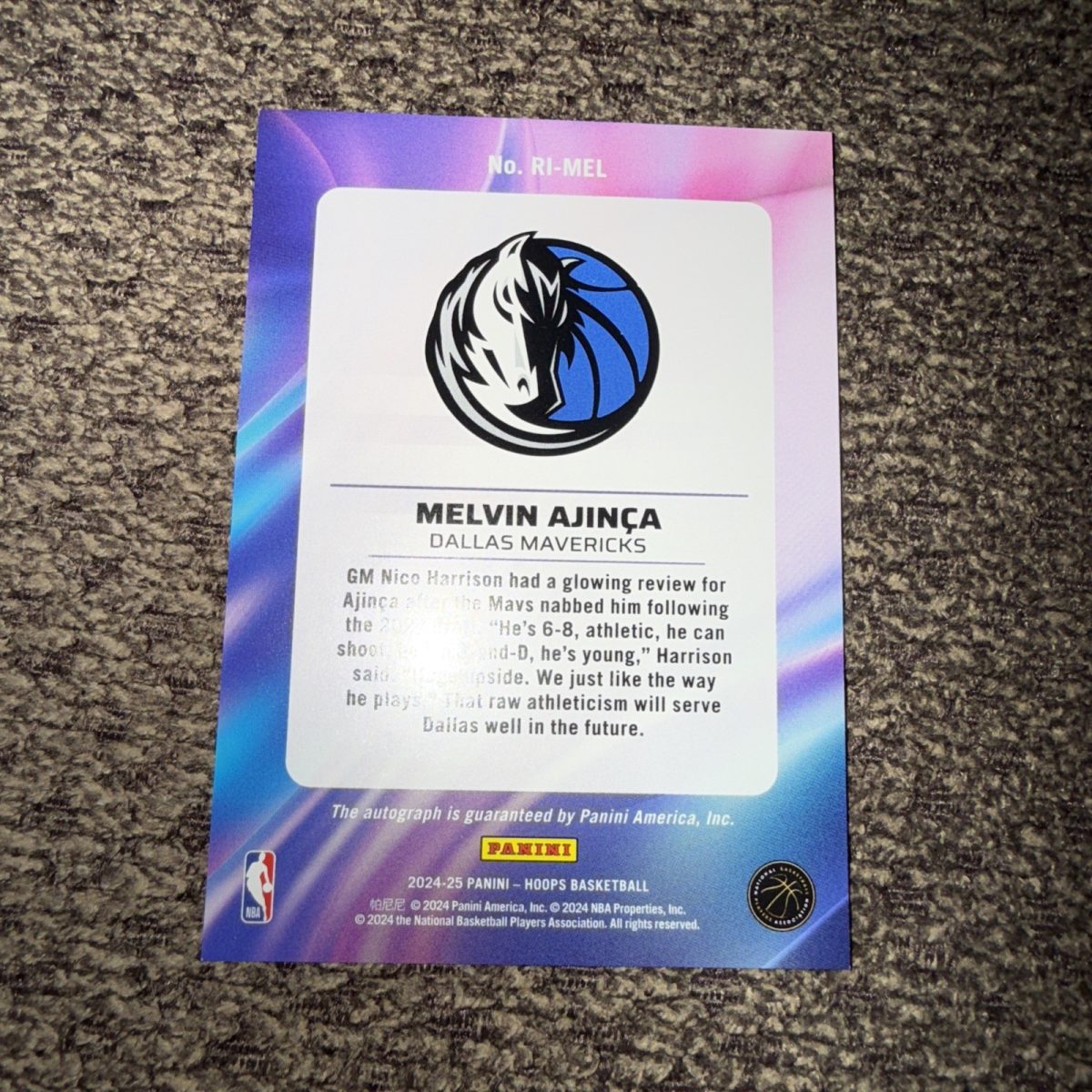 Melvin Ajinca Rookie Auto 2024-25 Hoops Rookie Ink #RI-MEL - Dallas Mavericks