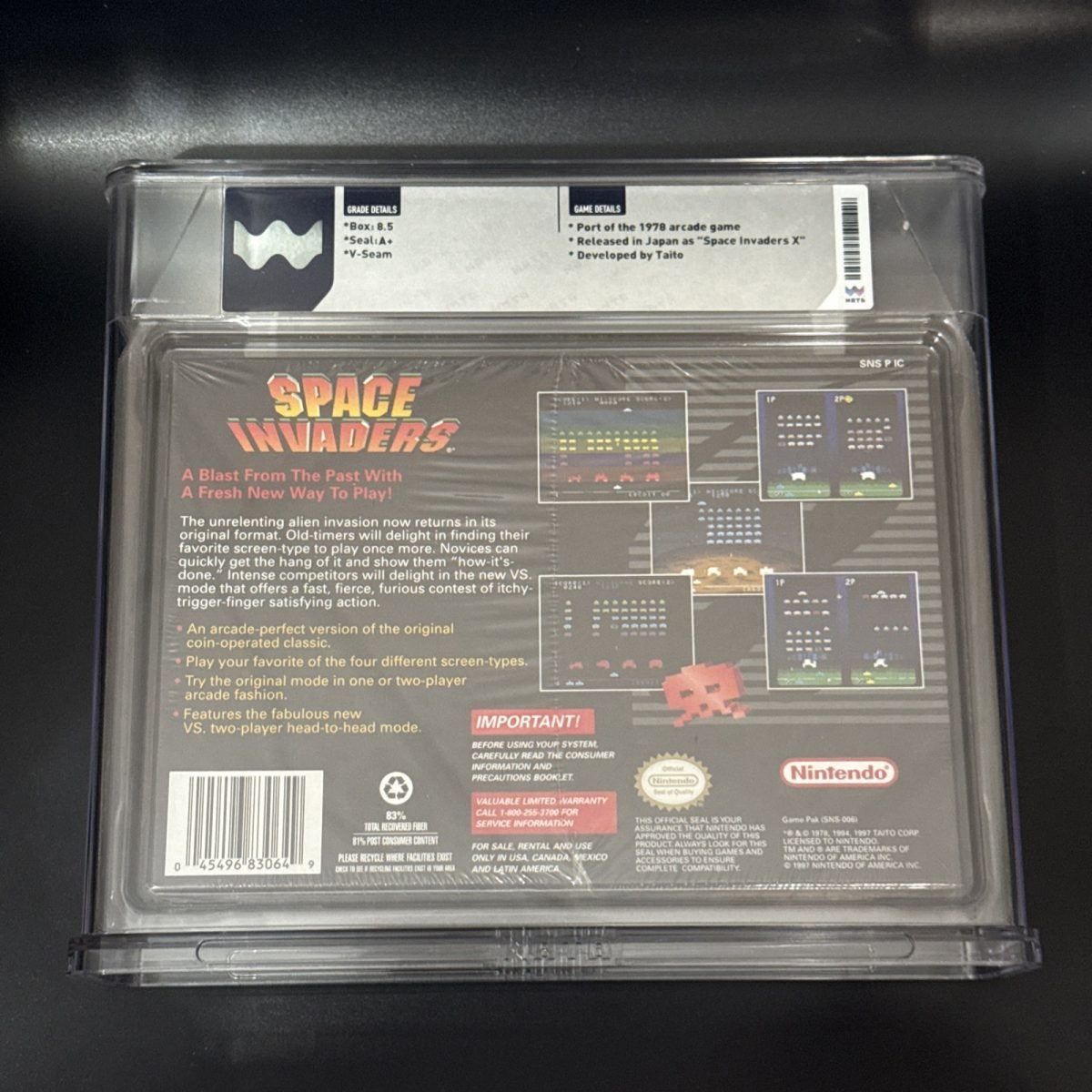 Space Invaders (SNES, Super NES) WATA 8.5 A+ New Sealed Graded CGC VGA 1997