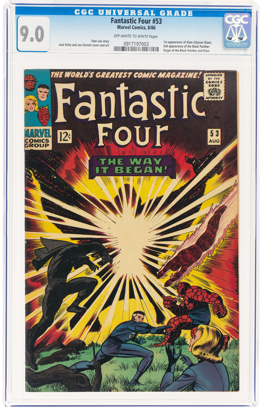 Fantastic Four 53 CGC 9.0 OW/W(1966 Marvel) 2nd App of Black Panther , 1st Klaw