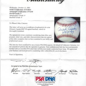 Orlando Cepeda Giants Signed HOF 99 Autograph OMLB Baseball PSA DNA Mint 9 W COA