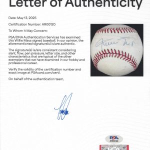Willie Mays Signed Autographed National League Baseball Ball PSA LOA
