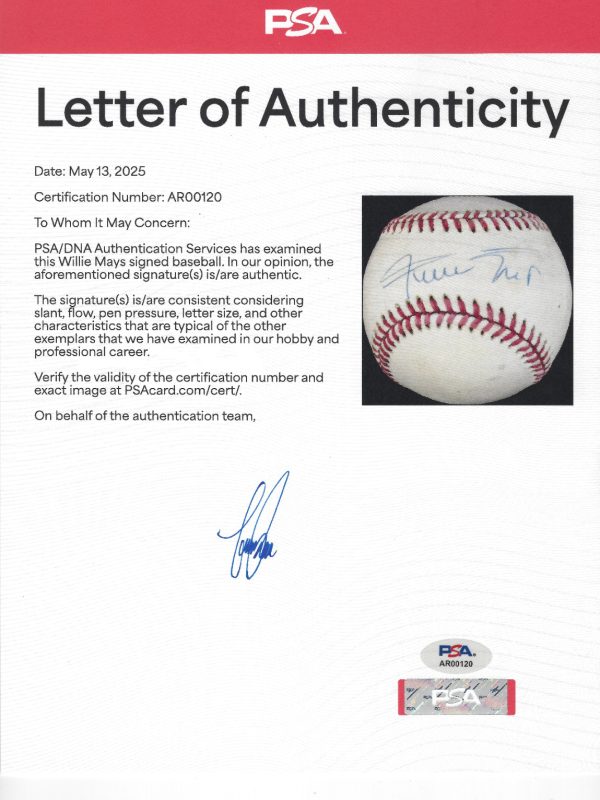 Willie Mays Signed Autographed National League Baseball Ball PSA LOA