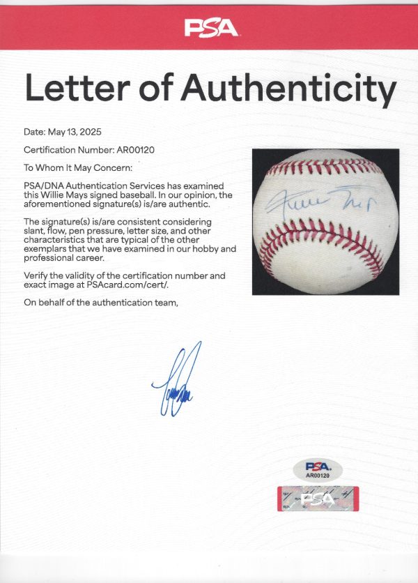 Willie Mays Signed Autographed National League Baseball Ball PSA LOA