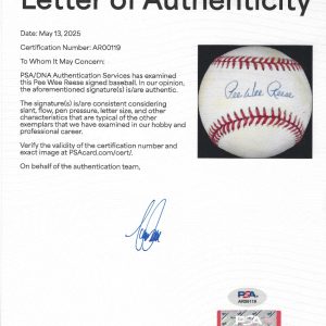 PEE WEE REESE SIGNED AUTOGRAPHED BASEBALL Dodgers PSA/LOA RARE