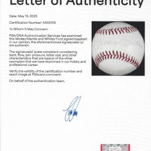 Mickey Mantle Whitey Ford HOF NY Yankees Signed OAL Baseball PSA/DNA AUTO LOA
