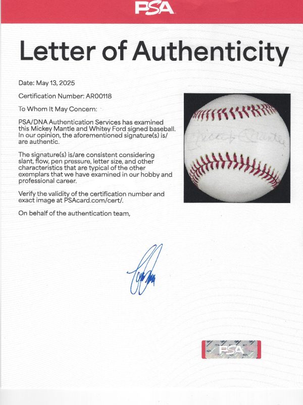 Mickey Mantle Whitey Ford HOF NY Yankees Signed OAL Baseball PSA/DNA AUTO LOA