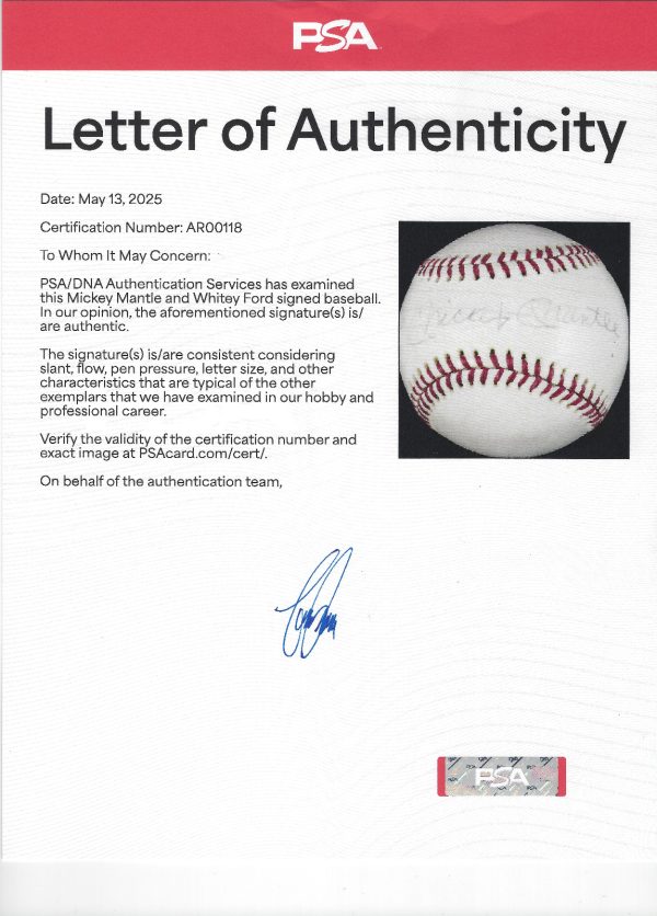 Mickey Mantle Whitey Ford HOF NY Yankees Signed OAL Baseball PSA/DNA AUTO LOA