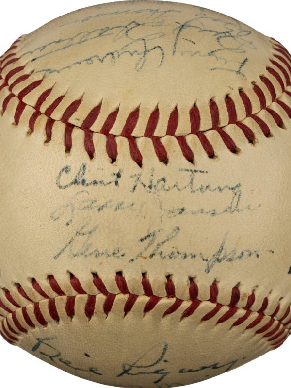 1947 New York Giants Team Signed Baseball With Mize, Lombardi, Jansen (24) PSA 7