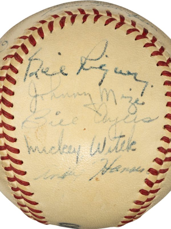 1947 New York Giants Team Signed Baseball With Mize, Lombardi, Jansen (24) PSA 7