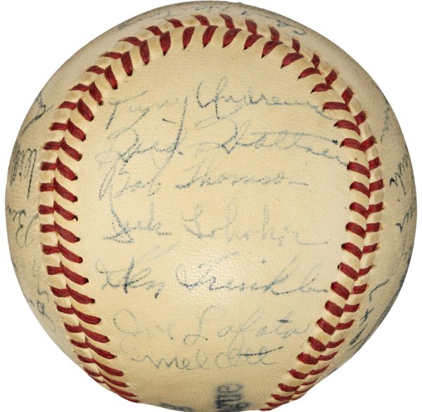 1947 New York Giants Team Signed Baseball With Mize, Lombardi, Jansen (24) PSA 7