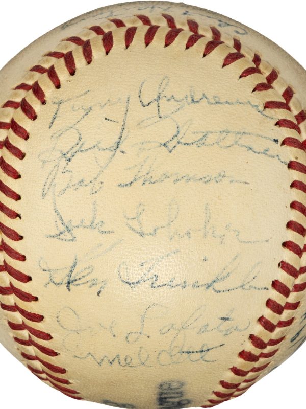 1947 New York Giants Team Signed Baseball With Mize, Lombardi, Jansen (24) PSA 7