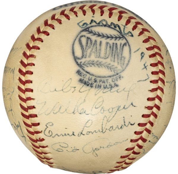 1947 New York Giants Team Signed Baseball With Mize, Lombardi, Jansen (24) PSA 7