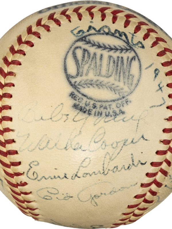 1947 New York Giants Team Signed Baseball With Mize, Lombardi, Jansen (24) PSA 7