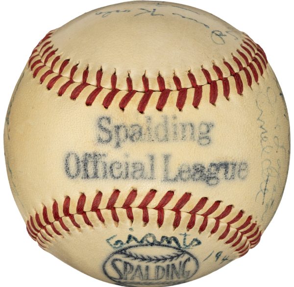 1947 New York Giants Team Signed Baseball With Mize, Lombardi, Jansen (24) PSA 7