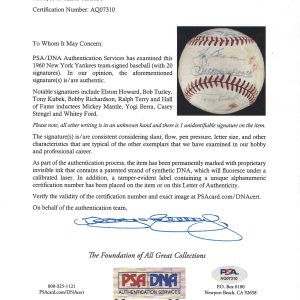 Mickey Mantle 1960 New York Yankees AL Champs Team Signed Baseball PSA DNA COA