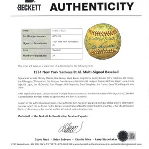 1954 New York Yankees Team Signed Baseball (24) Mickey Mantle, DiMaggio Beckett