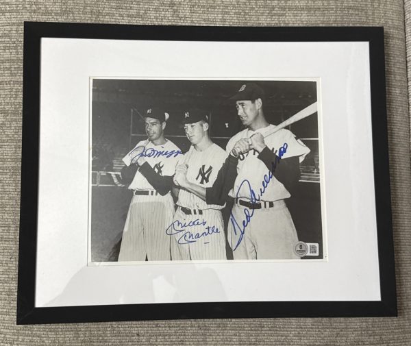 Mickey Mantle Ted Williams Joe DiMaggio AUTOGRAPHED FRAMED 8x10 PHOTO - Beckett