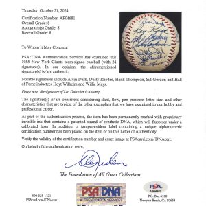 1955 New York Giants Team Signed (24) Baseball. Mays, Wilhelm PSA/DNA NM- MT 8