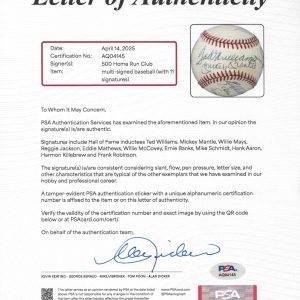 500 Home Run Club Multi Signed by 11 OAL Baseball Mickey Mantle PSA