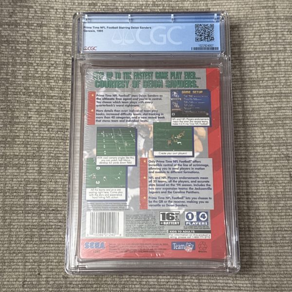 NFL Prime Time Football w/ Deion Sanders Sega Genesis Video Game CGC Graded 7.5