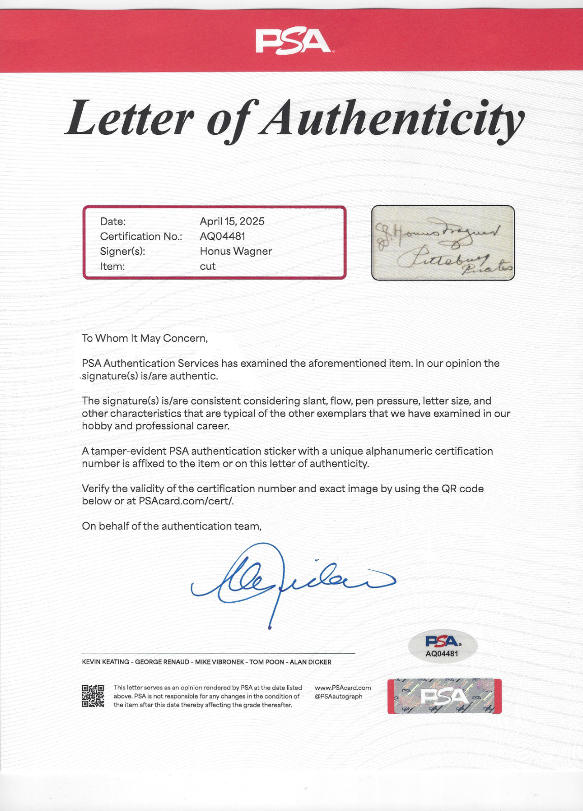 1910's Honus Wagner Signed Cut Signature Auto Framed Display PSA/DNA LOA