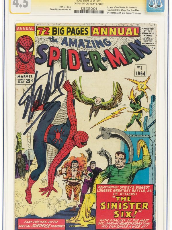 Amazing Spiderman Annual #1 Signed Stan Lee 1st Appearance Sinister Six CGC 4.5