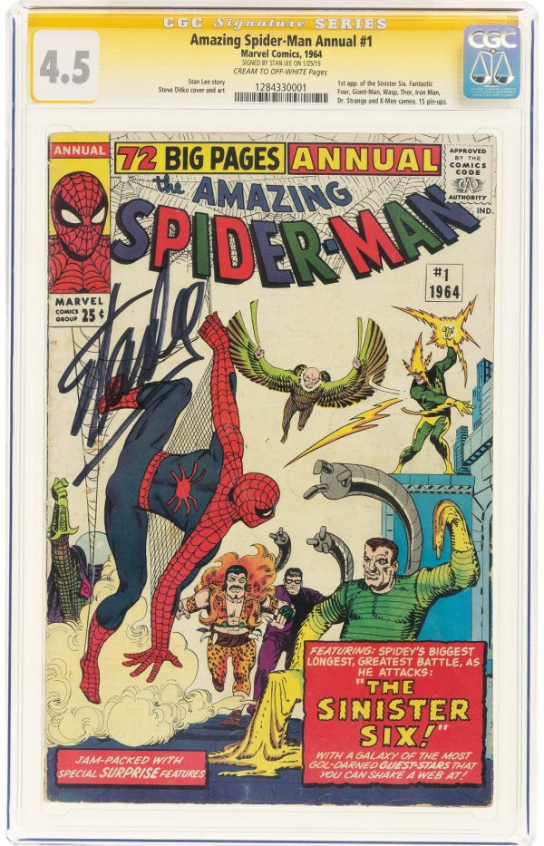 Amazing Spiderman Annual #1 Signed Stan Lee 1st Appearance Sinister Six CGC 4.5