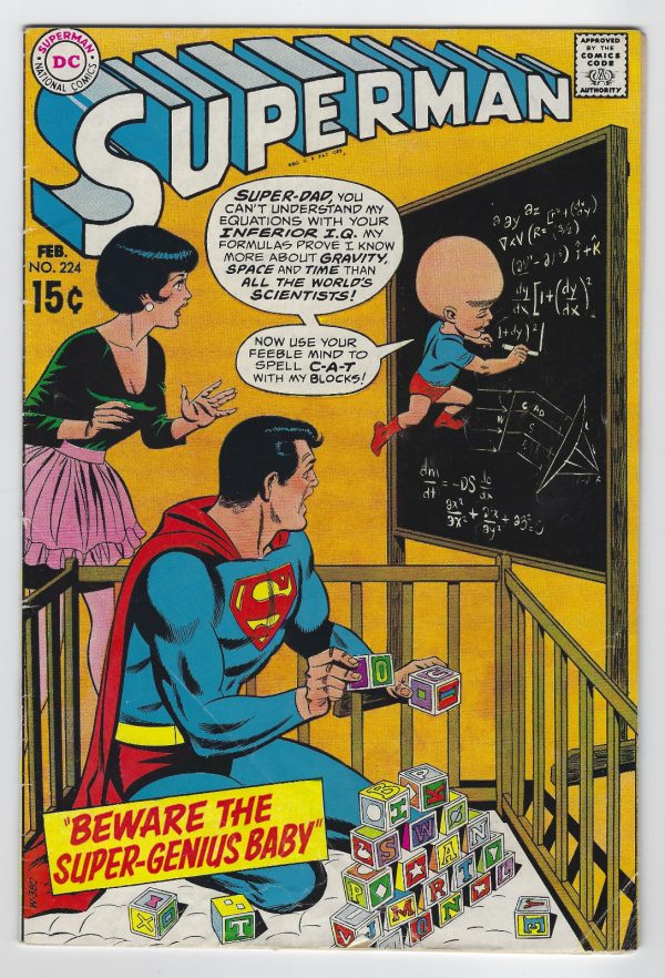 Superman #224 DC Comics Beware The Super-Genius Baby Curt Swan 1970