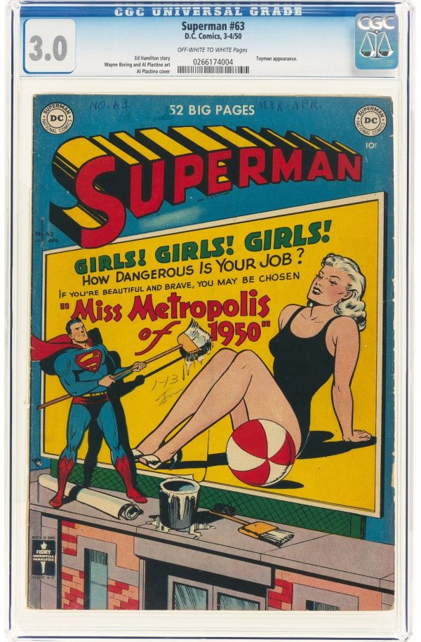 SUPERMAN #63 WHITE PAGES TOYMAN APPEARANCE DC COMICS 1950 CGC 3.0
