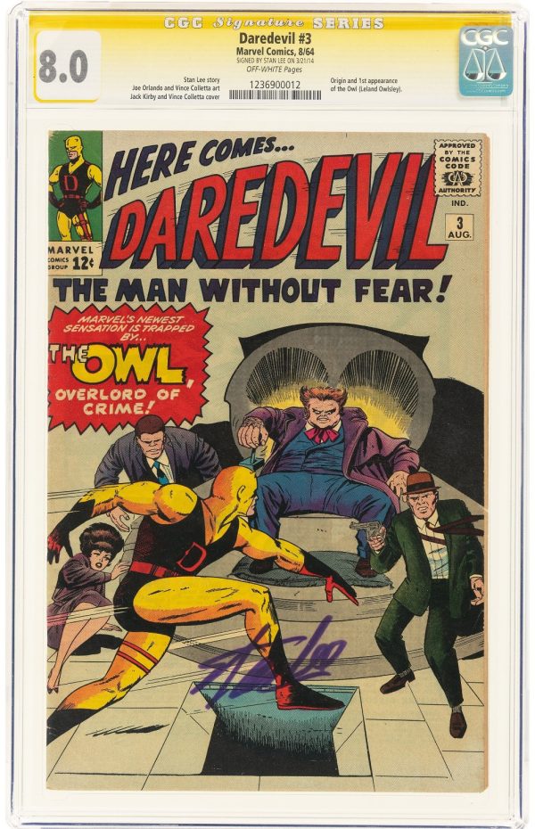 Daredevil #3 CGC Signature Series 8.0 Signed By Stan Lee "Origin & 1st App Owl"