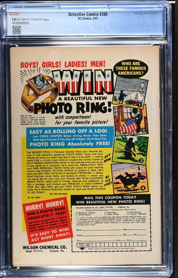 DETECTIVE COMICS #288 CGC 5.0 COMIC 1961 BATMAN AND ROBIN