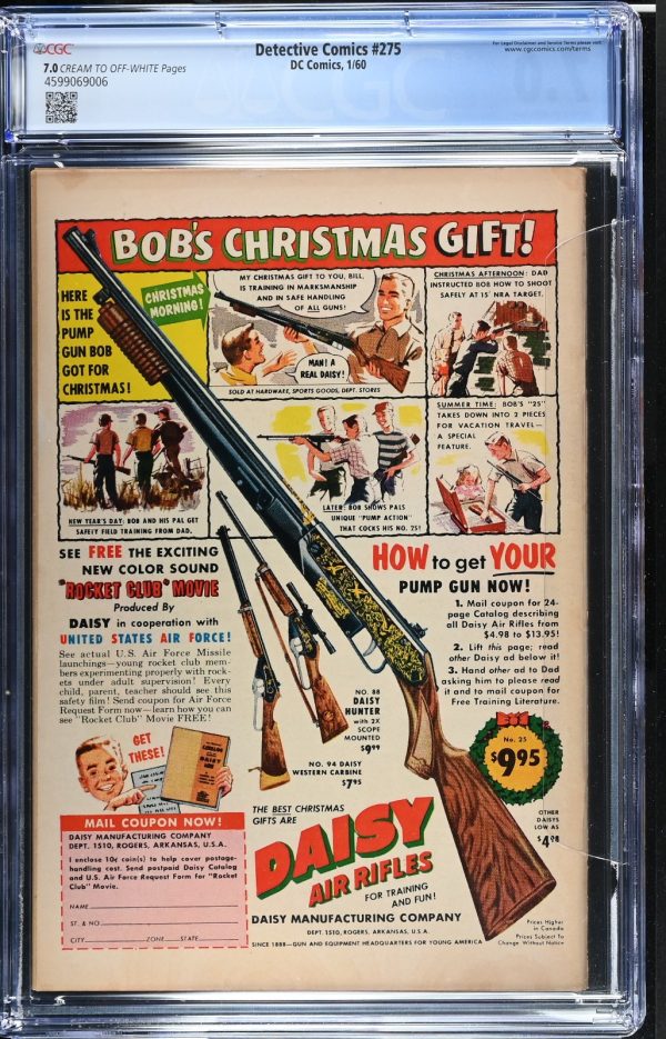 1960 Detective Comics #275 CGC 7.0 1st App of Zebra Batman RARE Key Issue