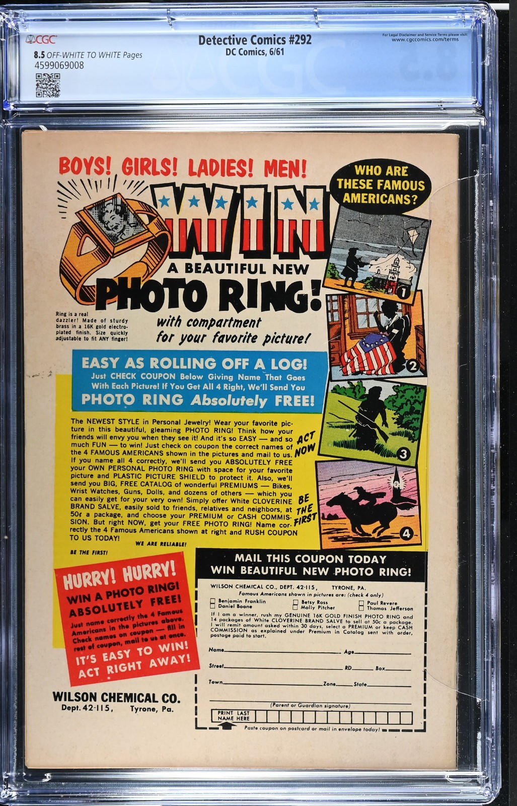 Detective Comics #292 1961 CGC 8.5 VF+ White Pages Batwoman App & Superman Cameo
