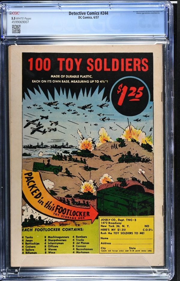 Detective Comics #244 1957 CGC 5.5 FN- White Pages - High Definition Scans