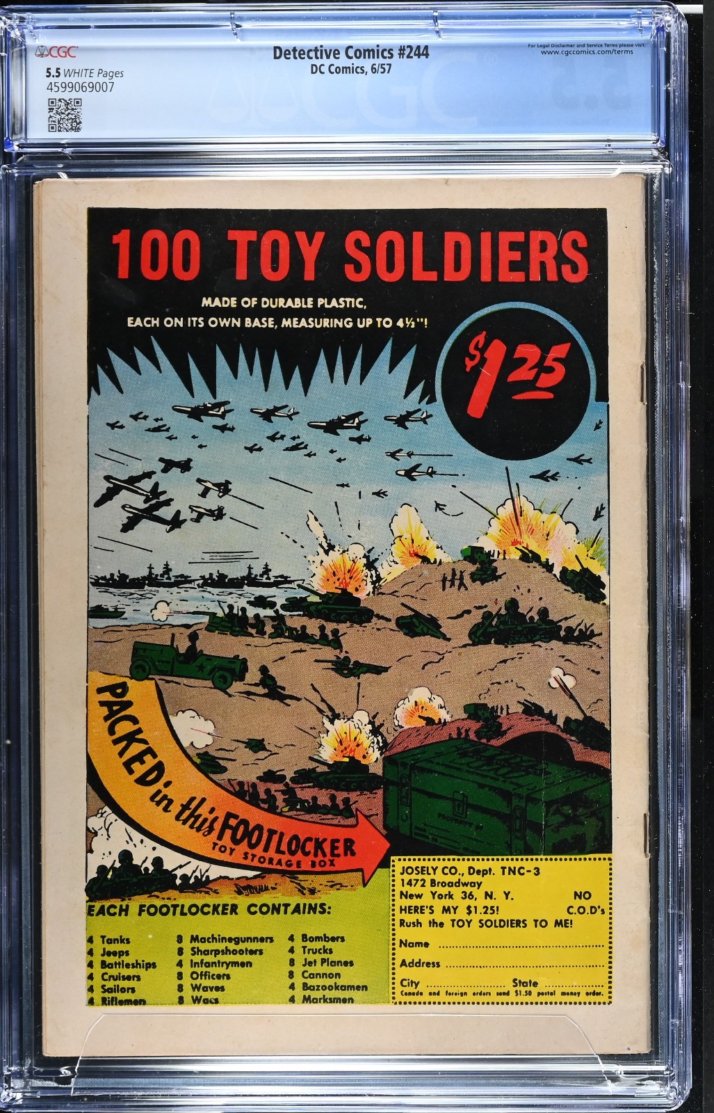Detective Comics #244 1957 CGC 5.5 FN- White Pages - High Definition Scans