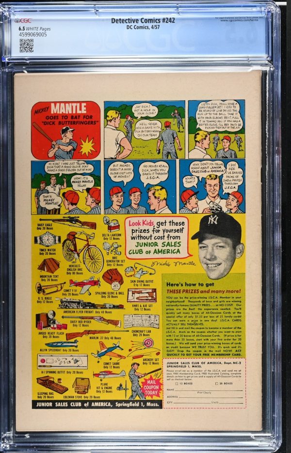 Detective Comics #242 1957 CGC 6.5 WHITE PAGES High Definition Scans**