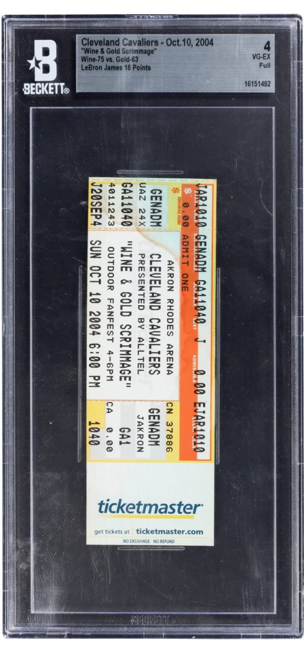 2004 LEBRON JAMES 16 POINTS WINE & GOLD SCRIMMAGE FULL TICKET 10/10/04 BECKETT 4