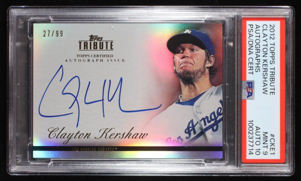 Clayton Kershaw Signed 2012 Topps Tribute Autographs #CKE1 #27/99 (PSA 9)