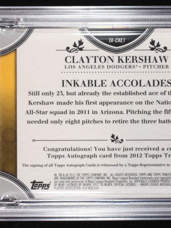 Clayton Kershaw Signed 2012 Topps Tribute Autographs #CKE1 #27/99 (PSA 9)