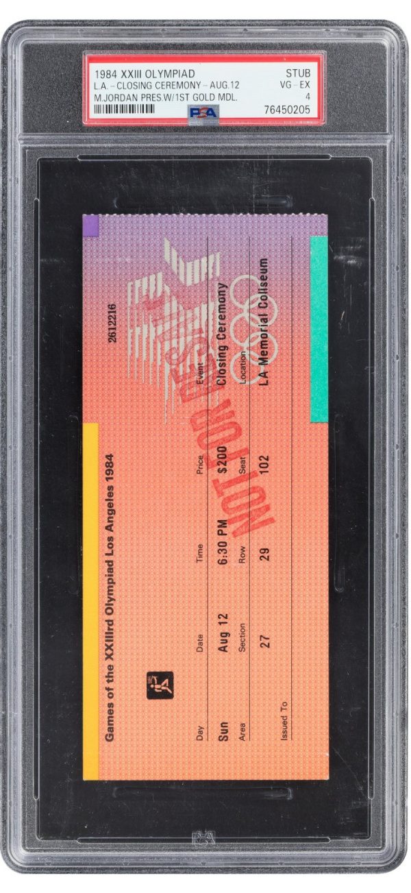 1984 US Olympic Basketball Full Ticket Michael Jordan 1st Gold Medal PSA 4 VG/EX