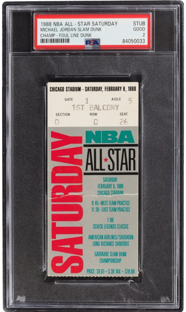 1988 NBA All-Star Game Saturday Michael Jordan Foul Line Slam Dunk Ticket PSA 2