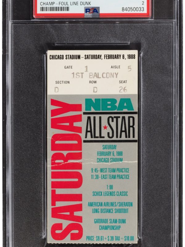 1988 NBA All-Star Game Saturday Michael Jordan Foul Line Slam Dunk Ticket PSA 2