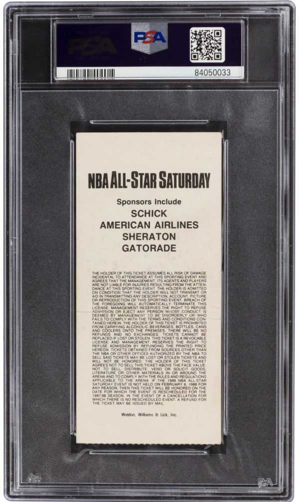 1988 NBA All-Star Game Saturday Michael Jordan Foul Line Slam Dunk Ticket PSA 2