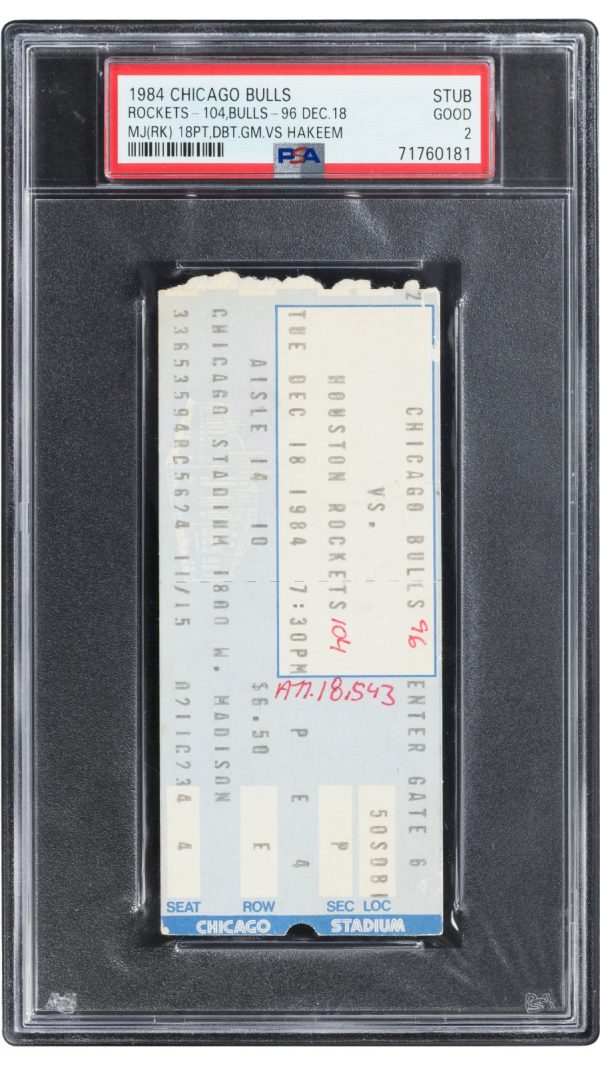 1984 Michael Jordan & Hakeem Olajuwon 1st NBA Matchup Ticket ROOKIE PSA 2 POP 2!
