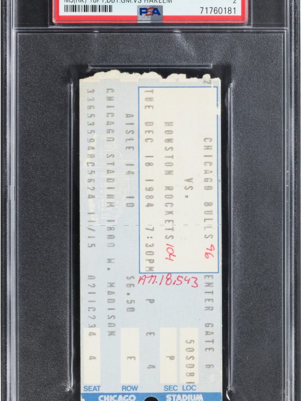 1984 Michael Jordan & Hakeem Olajuwon 1st NBA Matchup Ticket ROOKIE PSA 2 POP 2!